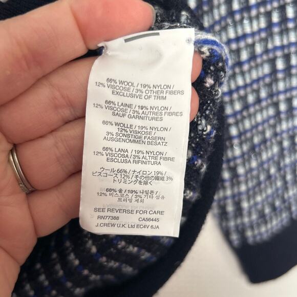 J.Crew Women’s Wool Blend Knit Sweater Navy Cream Size Small Crewneck Pullover - Picture 6 of 9